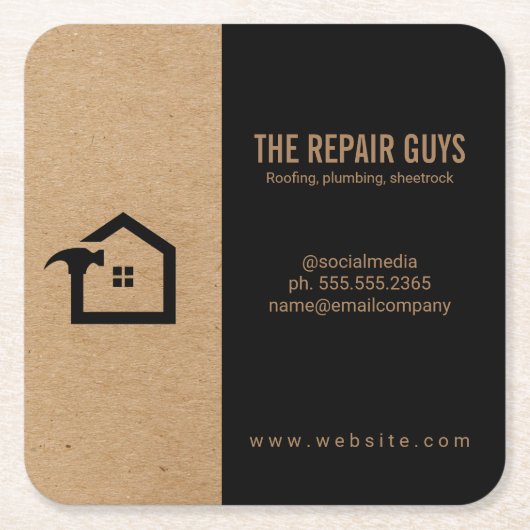 Huisreparatie | Klusjesman | Bouw Kartonnen Onderzetters (Voorkant)