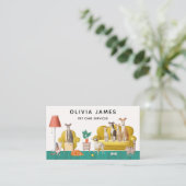 Huisscène hond lopen en dier hond zitten visitekaartje (Staand voorkant)