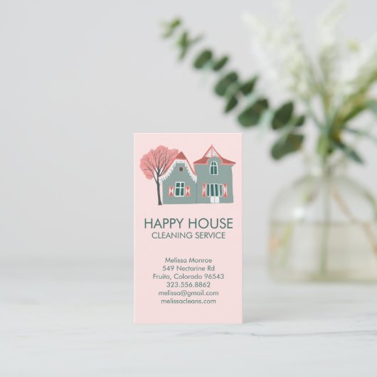 Huisschoonmaak Home Services Charmante QR-code Visitekaartje (Staand voorkant)