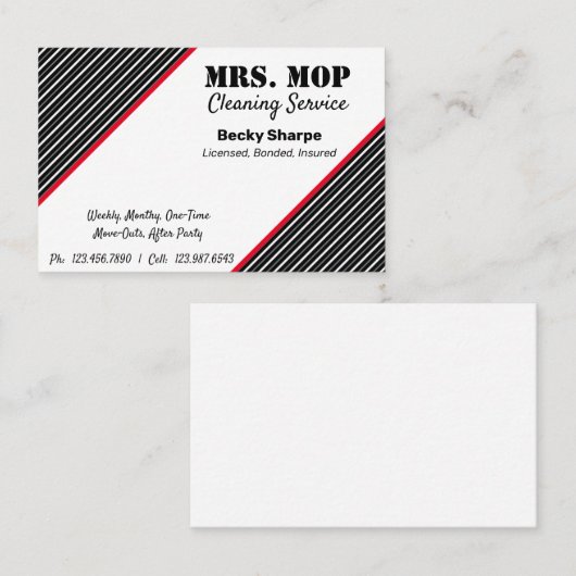 Huisschoonmaak, schoonmaakdienst, enz. visitekaartje (Voorkant / Achterkant)