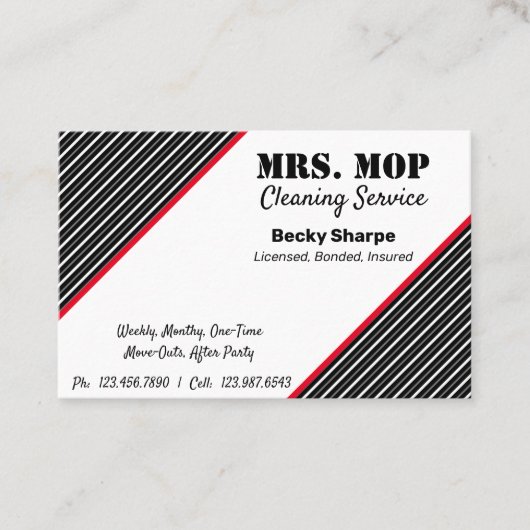 Huisschoonmaak, schoonmaakdienst, enz. visitekaartje (Voorkant)