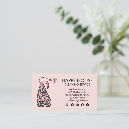 Huisschoonmaakdiensten Janitor Daisy Spray Fles Visitekaartje (Staand voorkant)