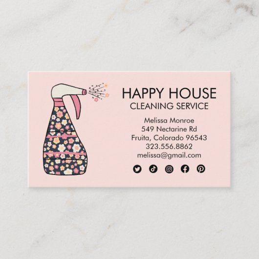 Huisschoonmaakdiensten Janitor Daisy Spray Fles Visitekaartje (Voorkant)