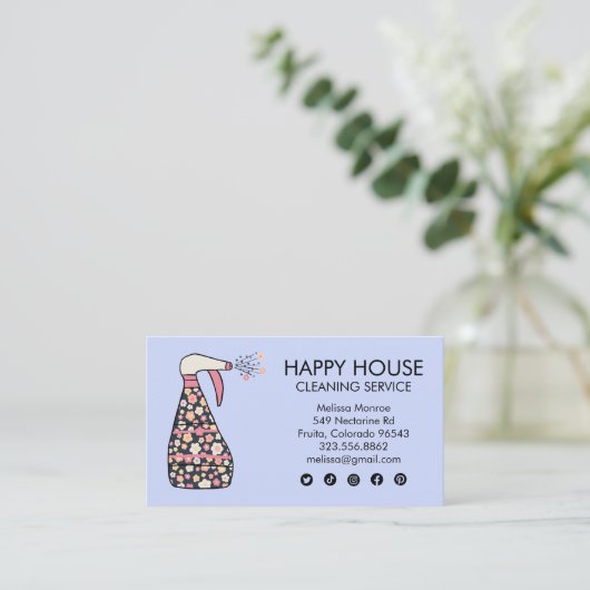Huisschoonmaakdiensten Janitor Daisy Spray Fles Visitekaartje (Staand voorkant)