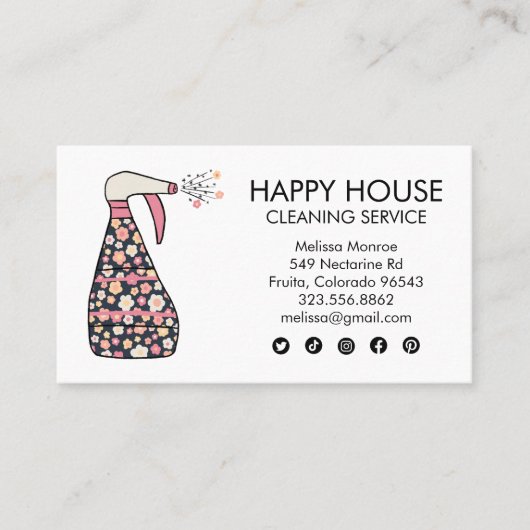 Huisschoonmaakdiensten Janitor Daisy Spray Fles Visitekaartje (Voorkant)