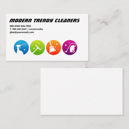 Huisschoonmaakdiensten | Pictogrammen reinigen Visitekaartje (Voorkant / Achterkant)