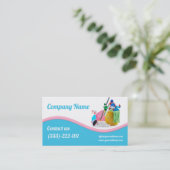 Huisschoonmaakservice Lichtblauw & Roze Wave Kaart Visitekaartje (Staand voorkant)