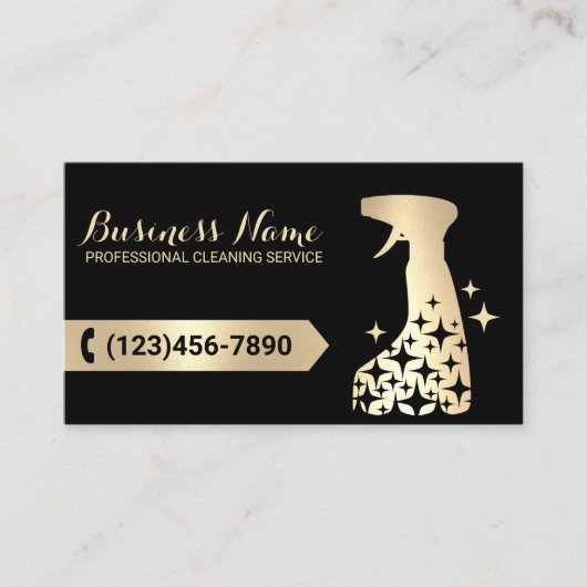 Huisschoonmaakservice Zwart & Gouden Spuitreiniger Visitekaartje (Voorkant)