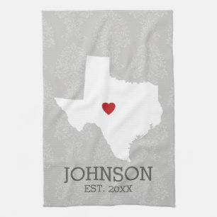 Huisstaat Kaart Kunst - Aangepaste naam Texas Theedoek