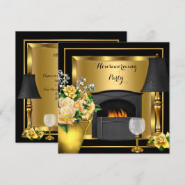 Huisverwarming Gouden Rozen Decoratie Wijn Glas Zw Kaart