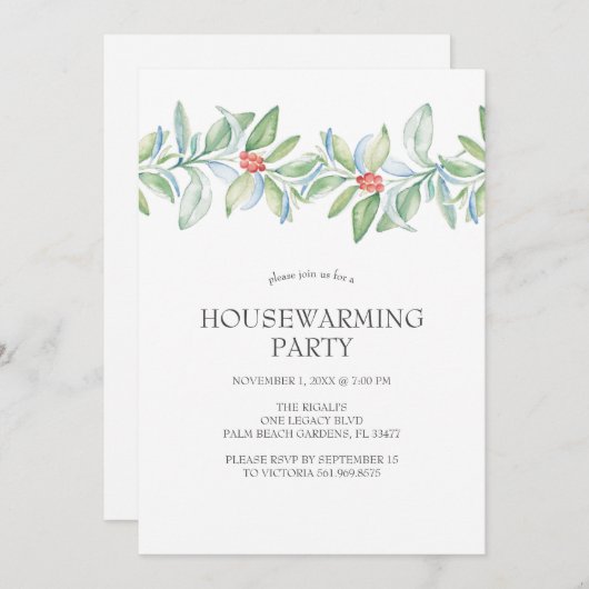 Huisverwarming Uitnodigingen Waterverf Kerstmis (Voorkant / Achterkant)