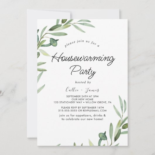 Huisverwarmingsfeest Uitnodiging Moderne Olijftak (Voorkant)