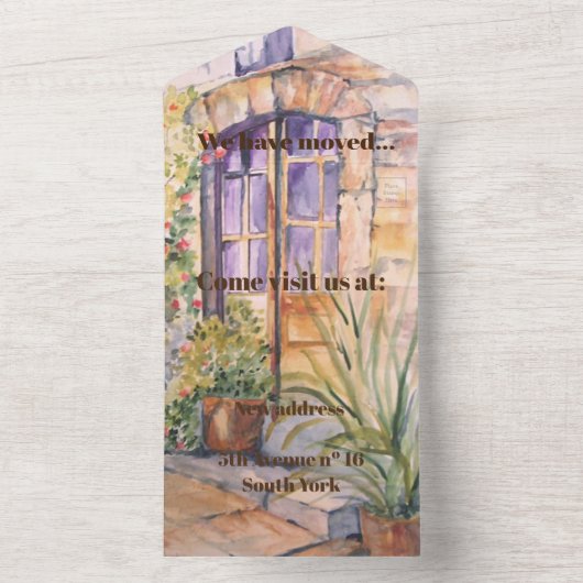 Huisvesting en nieuw adres oude deur all in one uitnodiging (Binnen)