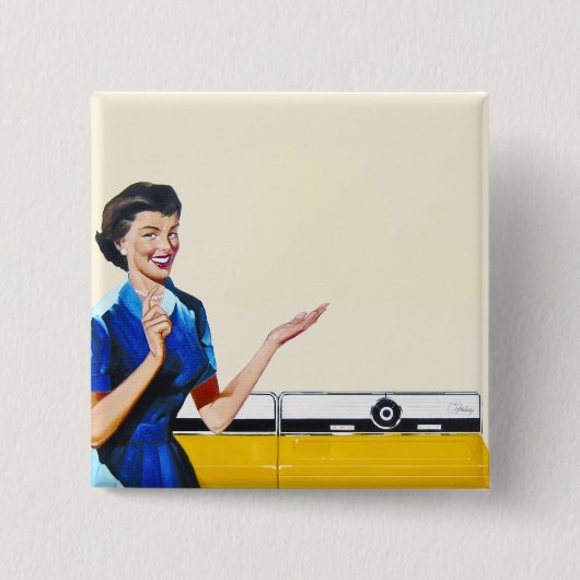 Huisvrouw en New Washer Vierkante Button 5,1 Cm (Voorkant)