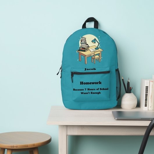 Huiswerk: Omdat 7 uur school niet genoeg was Bedrukte Rugzak