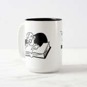 Huiswerk versus breien tweekleurige koffiemok (Voorkant links)