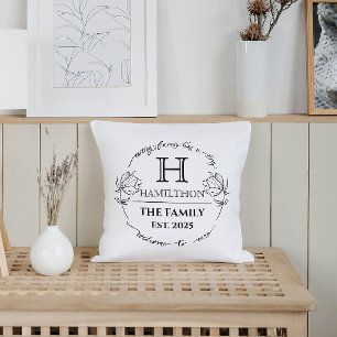 Huiswijding Familie Monogram Bloemen Nieuw Huis Kussen