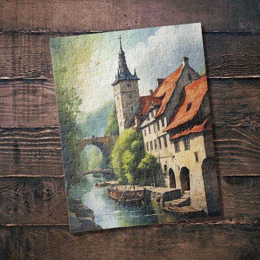 Huizen aan de rivier legpuzzel