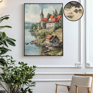 Huizen aan de rivier legpuzzel