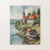 Huizen aan de rivier legpuzzel (Verticaal)