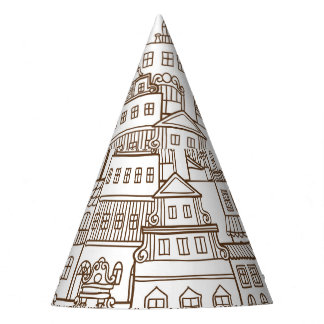  huizen: architectonisch naadloos patroon. feesthoedjes