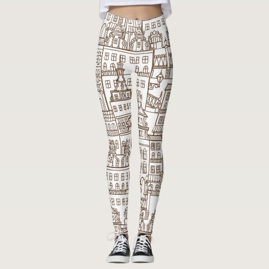 huizen: architectonisch naadloos patroon. leggings (Voorkant)