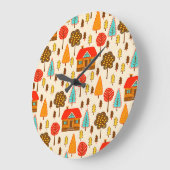 Huizen Bos  Naadloos Patroon Grote Klok (Hoek)