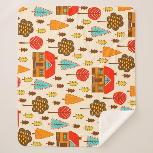 Huizen Bos Naadloos Patroon Sherpa Deken (Voorkant)