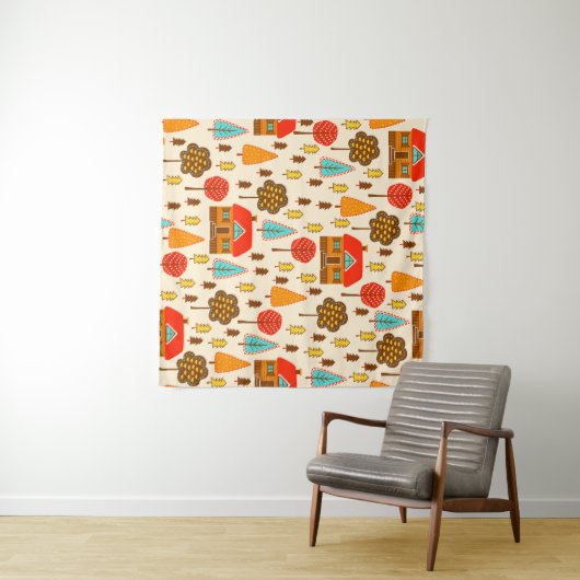 Huizen Bos  Naadloos Patroon Wandkleed (In Situ (horizontaal))