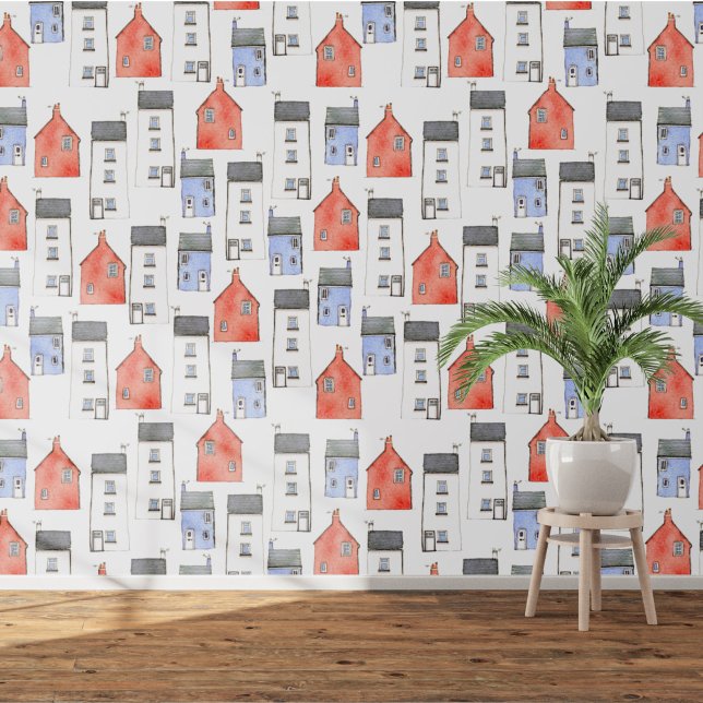 Huizen en huisjes Waterverf Behang (Watercolor houses and cottages wallpaper)