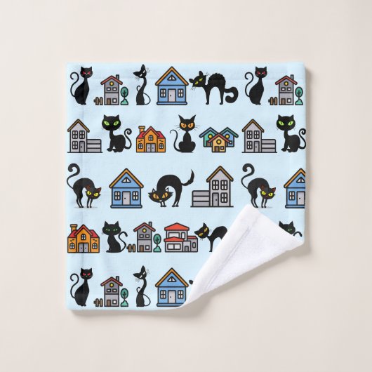 huizen en katten bad handdoek (Wasdoekje)