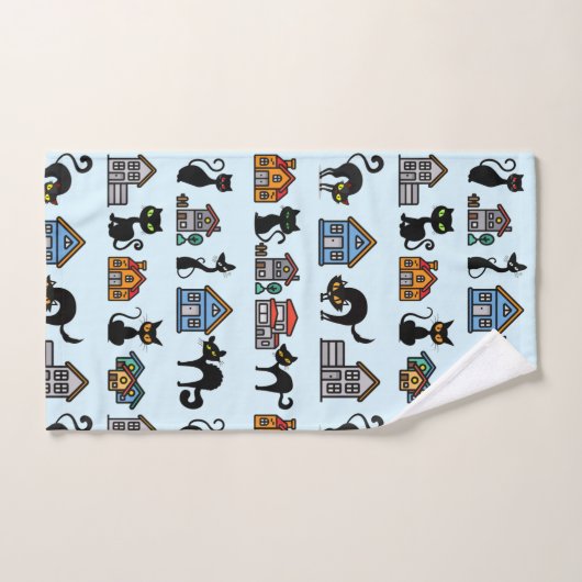 huizen en katten bad handdoek (Handdoek)