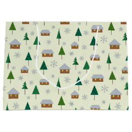 Huizen en sparren cadeau tas groot cadeauzakje