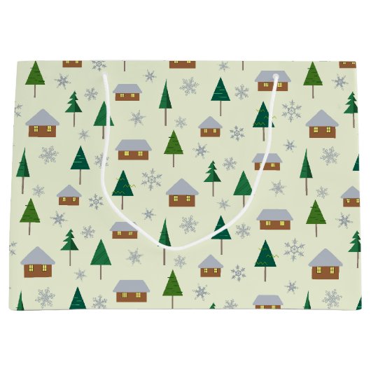 Huizen en sparren cadeau tas groot cadeauzakje (Voorkant)
