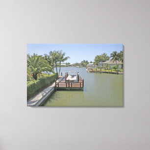 Huizen en steigers aan het kanaal Marco Island Flo Canvas Afdruk