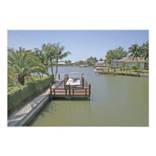 Huizen en steigers aan het kanaal Marco Island Flo Foto Afdruk