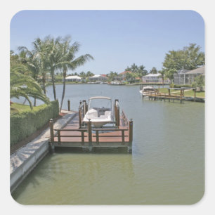 Huizen en steigers aan het kanaal Marco Island Flo Vierkante Sticker