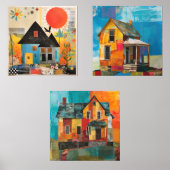 Huizen gemaakt van een collage van stukken en text muurkunst sets (Voorkant)