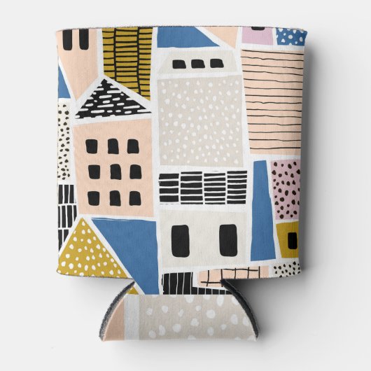 Huizen Hand getekend naadloos Abstract Blikjeskoeler (Voorkant)