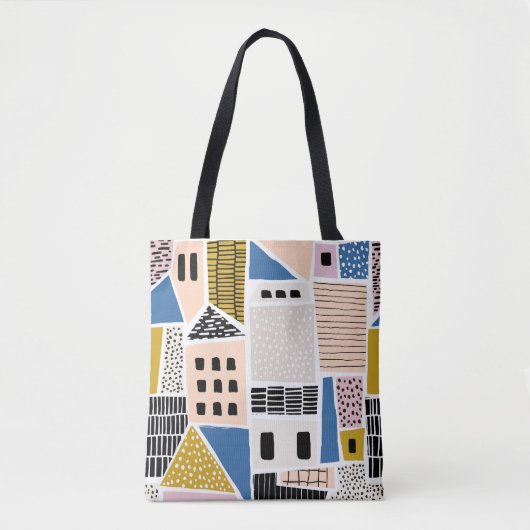 Huizen Hand getekend naadloos Abstract Tote Bag (Voorkant)