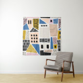 Huizen Hand getekend naadloos Abstract Wandkleed (In situ)