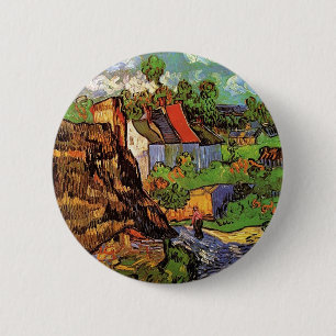Huizen in Auvers, Vincent van Gogh. Dorp Ronde Button 5,7 Cm