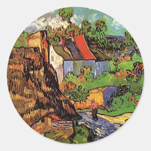 Huizen in Auvers, Vincent van Gogh. Dorp Ronde Sticker (Voorkant)