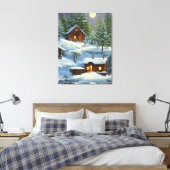Huizen in Het Bos Sneeuwlandschap ARt Canvas Afdruk (Insitu (Slaapkamer))