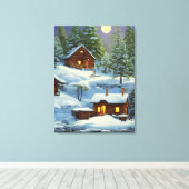 Huizen in Het Bos Sneeuwlandschap ARt Canvas Afdruk (Insitu (Houten vloer))