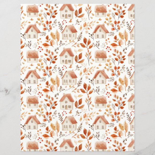 Huizen, kleurrijke bladeren patroon plakboek papie (Voorkant)
