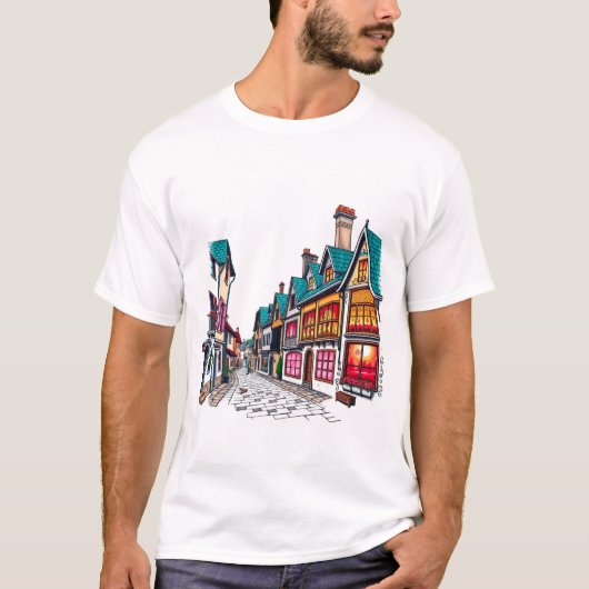 Huizen met gloeiende ramen t-shirt (Voorkant)