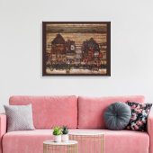Huizen met wasgoed van Egon Schiele Canvas Afdruk (Insitu (Woonkamer))