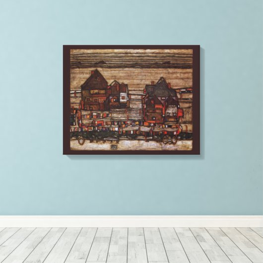 Huizen met wasgoed van Egon Schiele Canvas Afdruk (Insitu (Houten vloer))