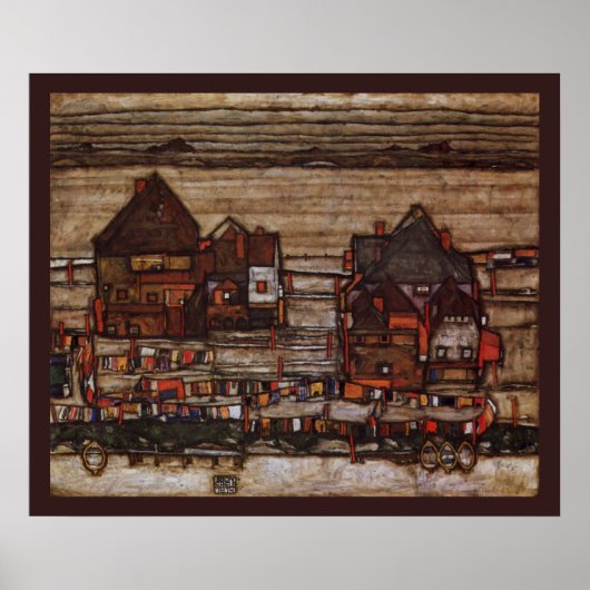 Huizen met wasgoed van Egon Schiele Poster (Voorkant)